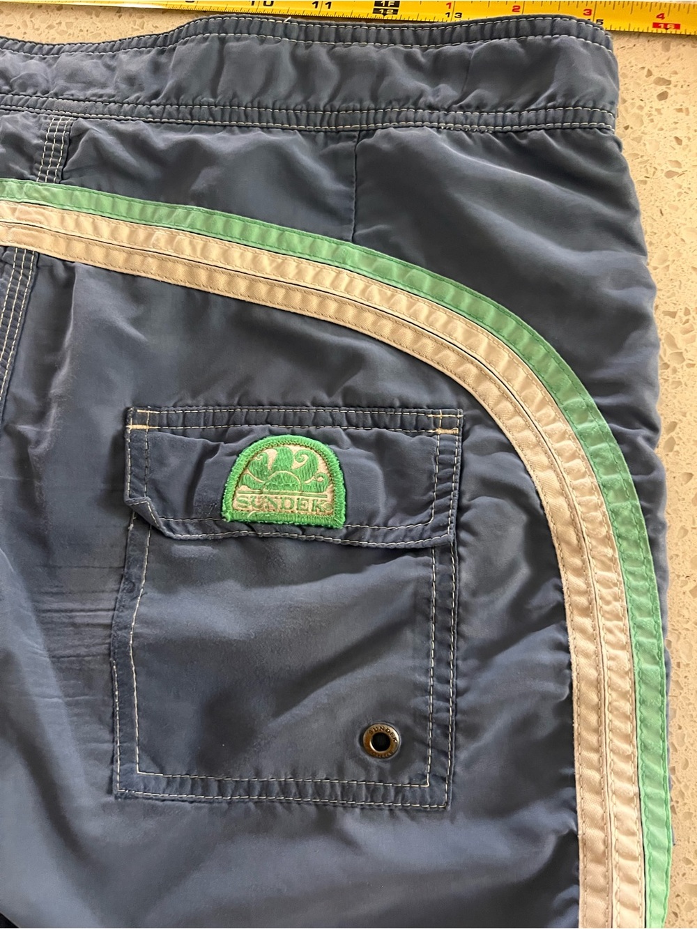 Sundek Men's Navy Swim Shorts with Green & White Trim